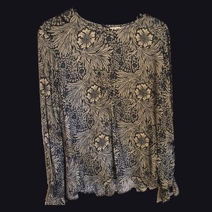 Navy and white floral blouse